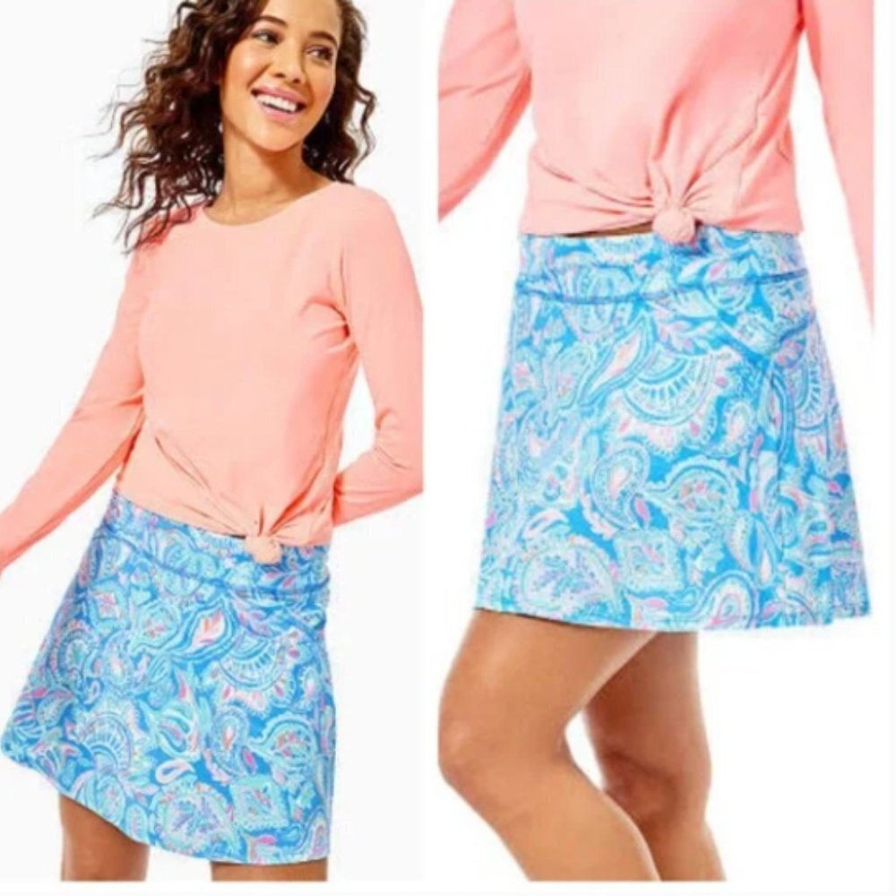 NWT Lilly Pulitzer Darlene Skort UPF 50+ in Zanzibar Blue Fish Kiss Size 14